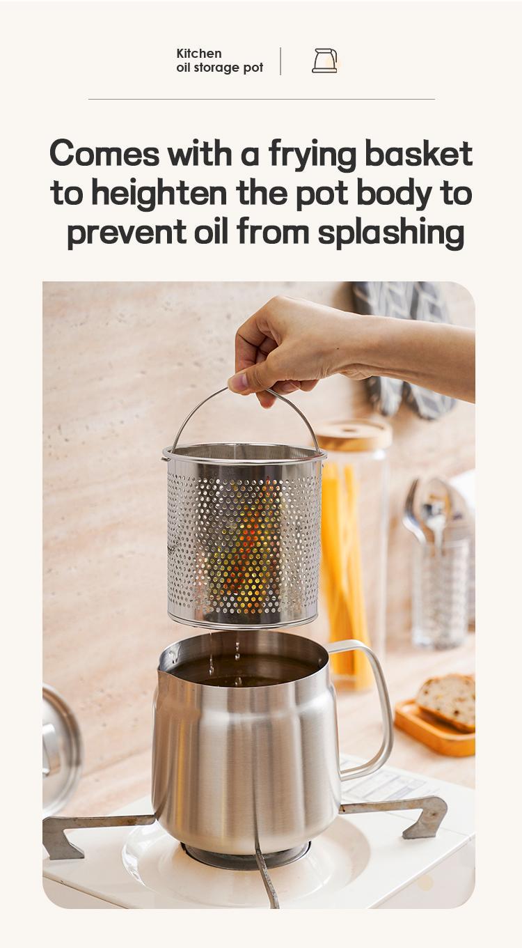 Stainless Steel Oil Storage Pot – Grease Strainer & Drip-Free Spout for Kitchen Use