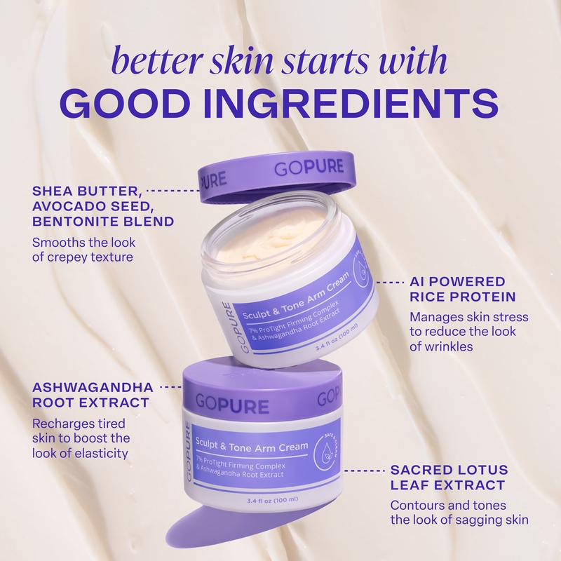 GOPURE Sculpt & Tone Arm Cream with 7% ProTight Firming Complex & Ashwagandha Root Extract Daily Hydrating Moisturizer for Loose Skin Repair