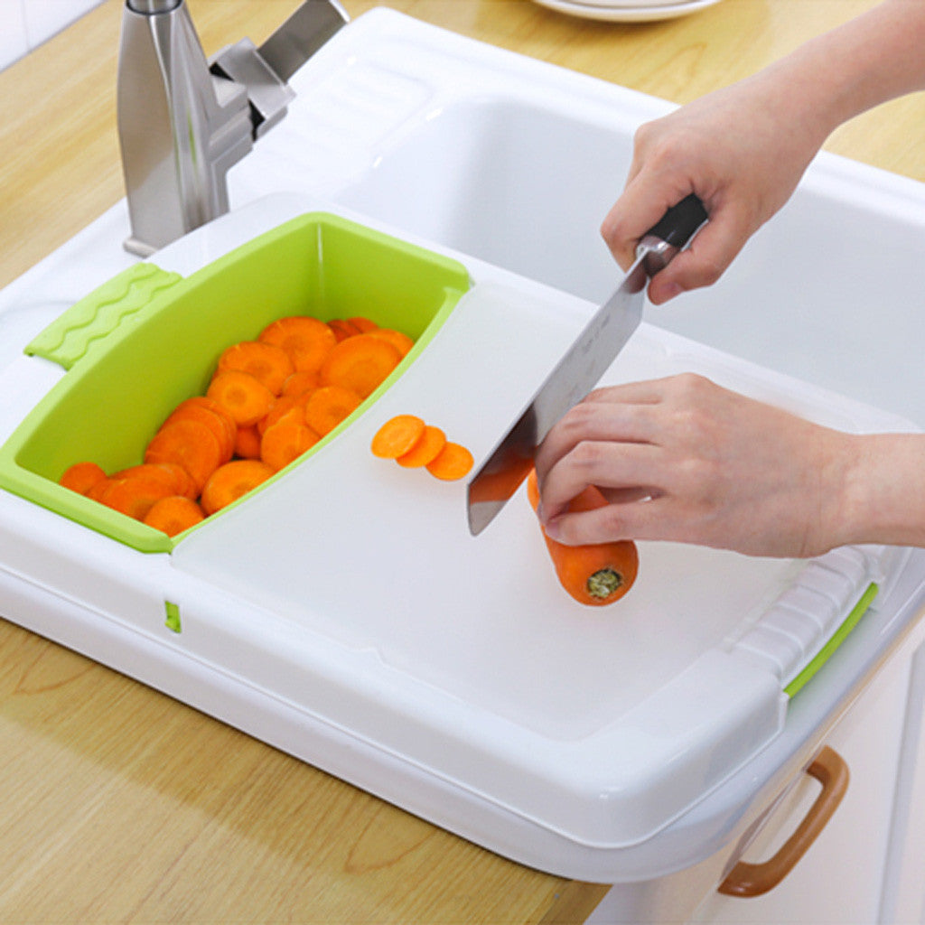 Kitchen Cutting Board with Colander – Wash, Rinse & Chop in One Tool