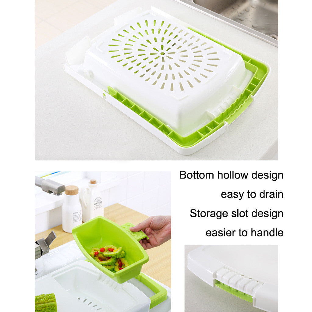 Kitchen Cutting Board with Colander – Wash, Rinse & Chop in One Tool