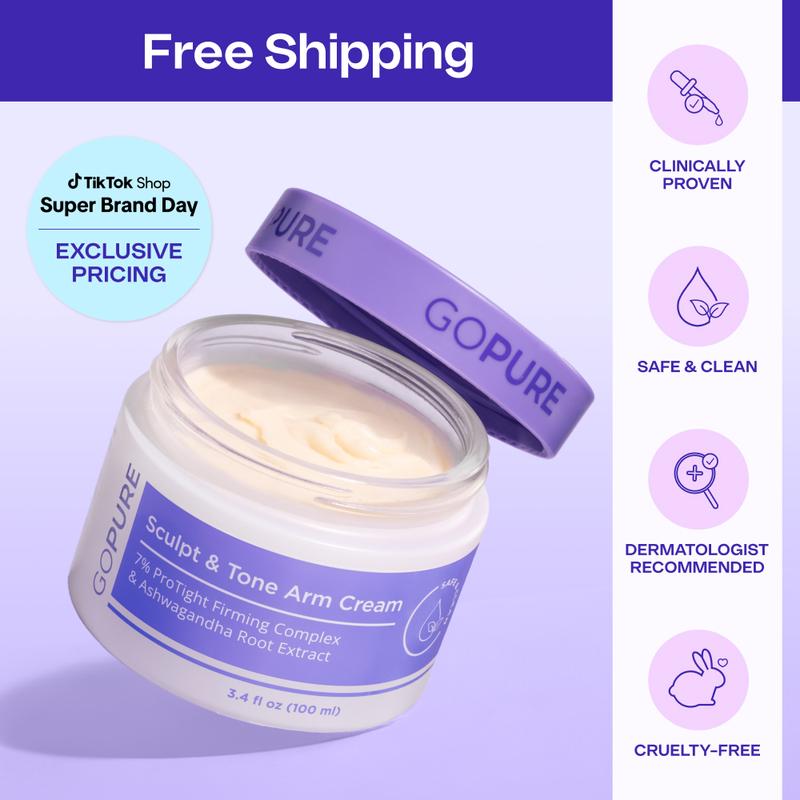 GOPURE Sculpt & Tone Arm Cream with 7% ProTight Firming Complex & Ashwagandha Root Extract Daily Hydrating Moisturizer for Loose Skin Repair
