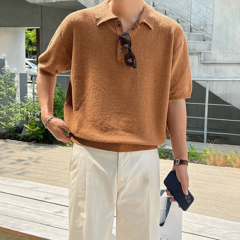 Men’s Retro Knitted Polo Shirt – Short Sleeve Casual Summer Top