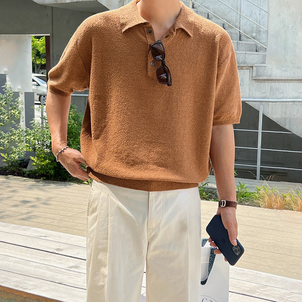 Men’s Retro Knitted Polo Shirt – Short Sleeve Casual Summer Top