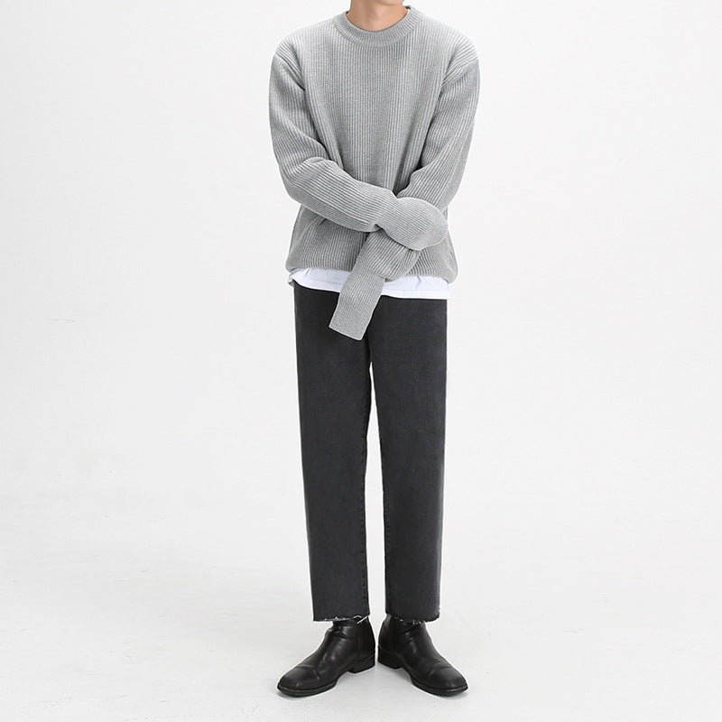 Men’s Europe Style Knitted Coat – Trendy Loose Fit Round Neck Sweater Jacket