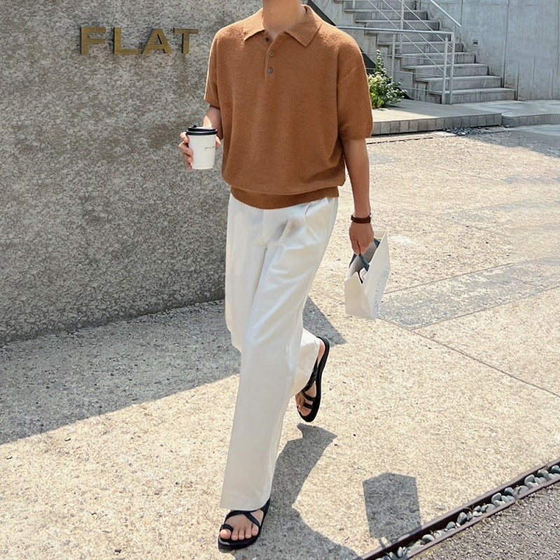 Men’s Retro Knitted Polo Shirt – Short Sleeve Casual Summer Top