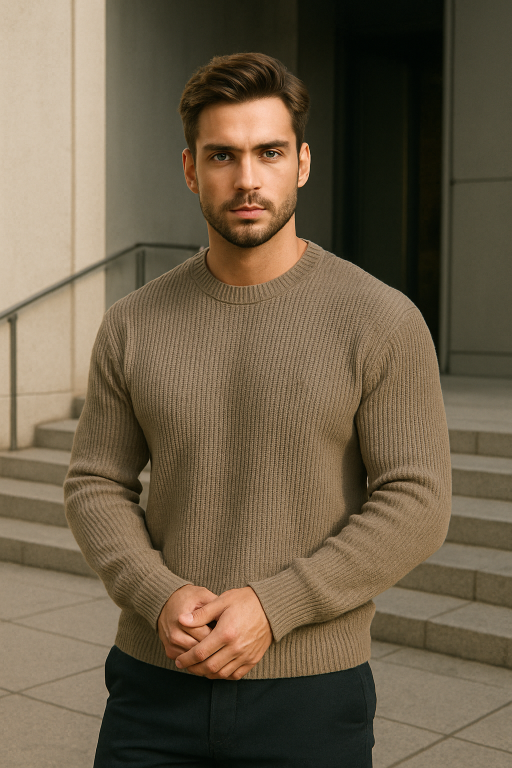 Men’s Europe Style Knitted Coat – Trendy Loose Fit Round Neck Sweater Jacket