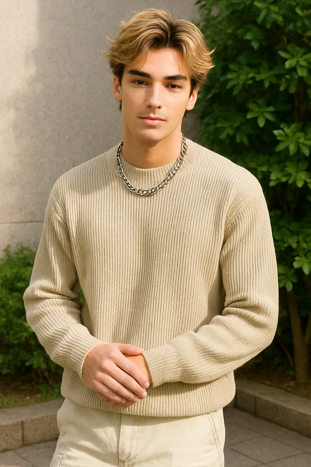 Men’s Europe Style Knitted Coat – Trendy Loose Fit Round Neck Sweater Jacket