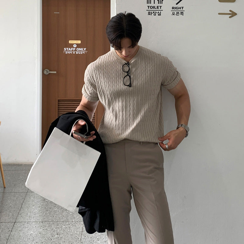 All-Match Men’s Casual Knitted Tee – Pure Color Summer Fashion T-Shirt