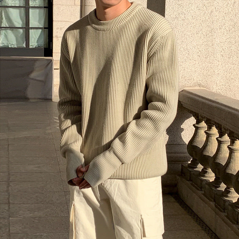 Men’s Europe Style Knitted Coat – Trendy Loose Fit Round Neck Sweater Jacket