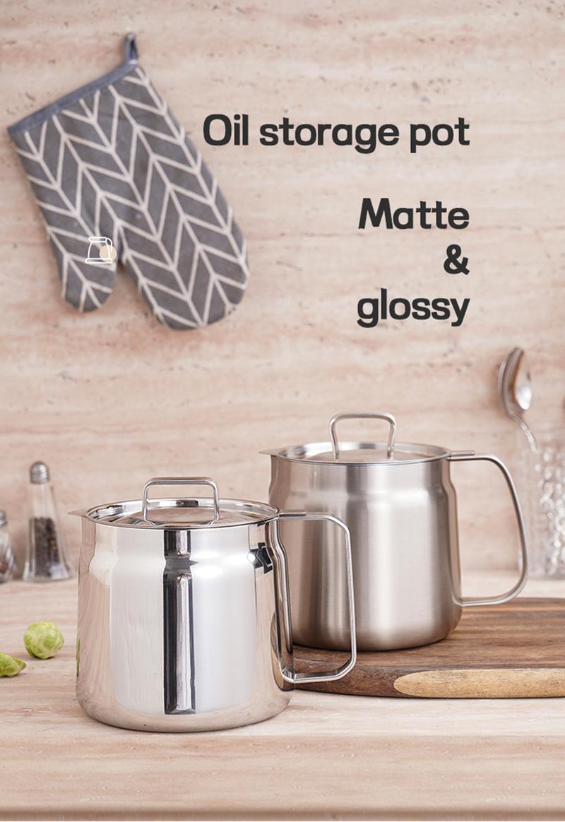 Stainless Steel Oil Storage Pot – Grease Strainer & Drip-Free Spout for Kitchen Use