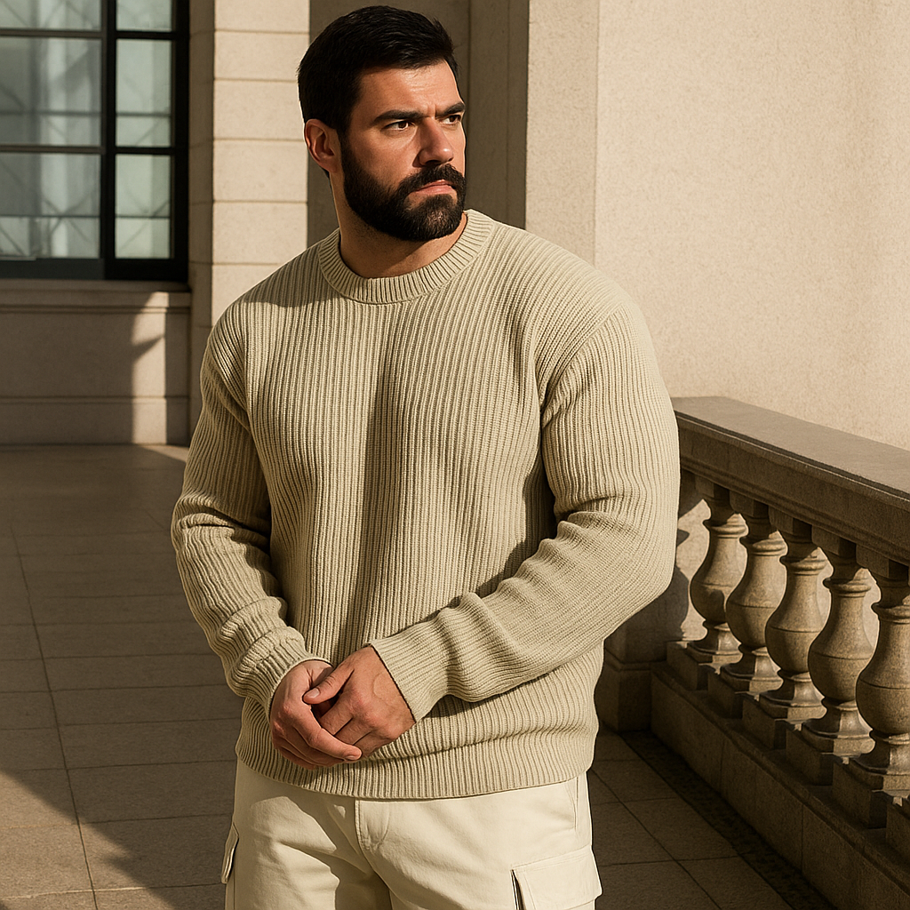 Men’s Europe Style Knitted Coat – Trendy Loose Fit Round Neck Sweater Jacket