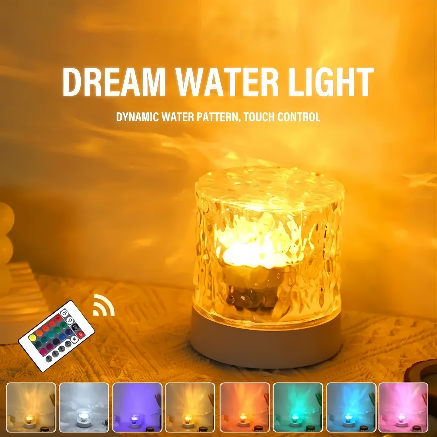 Water Ripple Projector Lamp ๐ 16-Color LED Night Light | Ocean Wave & Flame Effect Mood Lighting for Bedroom & Home Decor
