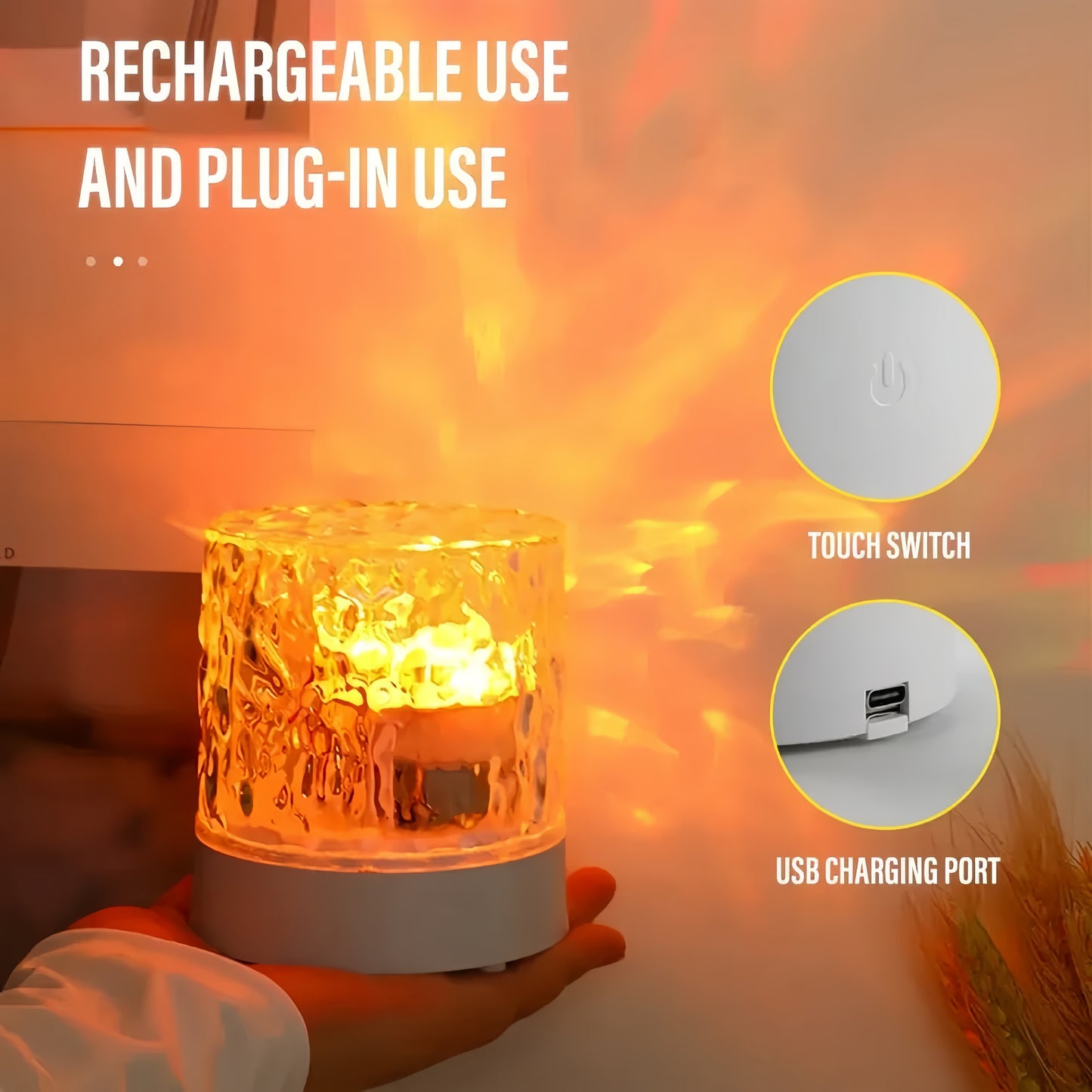 Water Ripple Projector Lamp ๐ 16-Color LED Night Light | Ocean Wave & Flame Effect Mood Lighting for Bedroom & Home Decor