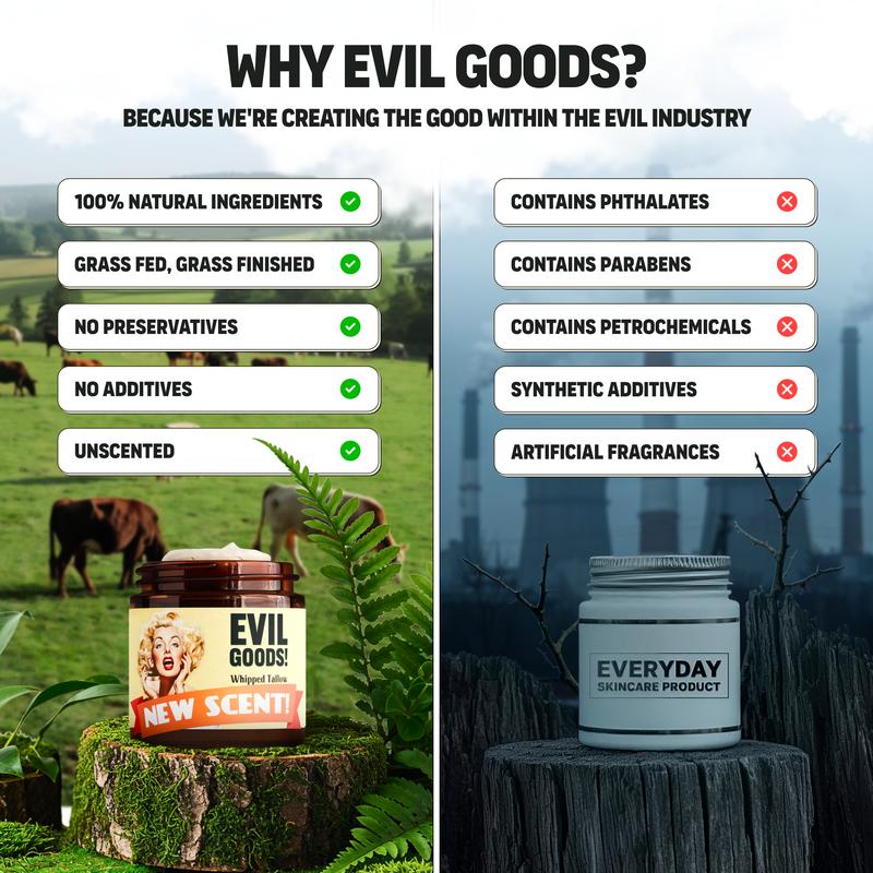 Evil Goods Whipped Beef Tallow & Manuka Honey Cream – Organic Face Moisturizer, Body Lotion & Lip Balm | 100% Natural Skincare