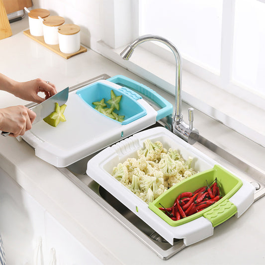 Kitchen Cutting Board with Colander – Wash, Rinse & Chop in One Tool