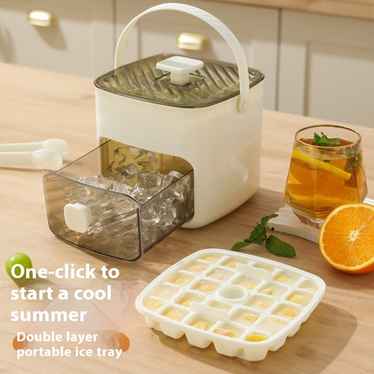 Two-in-One Ice Cube Tray Mold with Storage Box – Large Capacity, 3 Layers