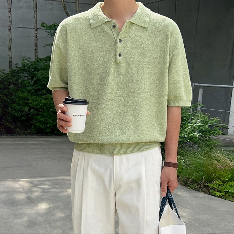 Men’s Retro Knitted Polo Shirt – Short Sleeve Casual Summer Top