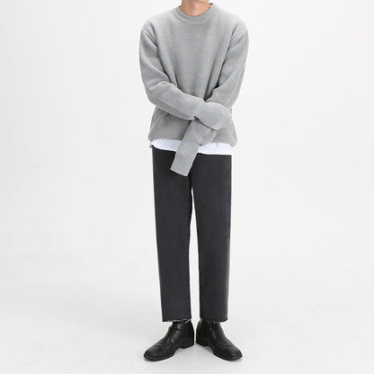 Men’s Europe Style Knitted Coat – Trendy Loose Fit Round Neck Sweater Jacket