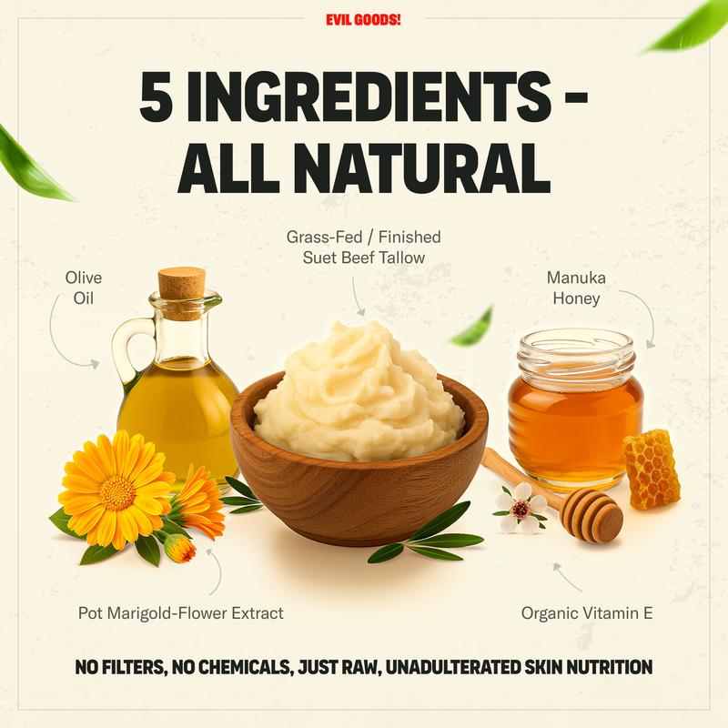 Evil Goods Whipped Beef Tallow & Manuka Honey Cream – Organic Face Moisturizer, Body Lotion & Lip Balm | 100% Natural Skincare