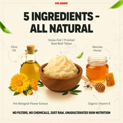 Evil Goods Whipped Beef Tallow & Manuka Honey Cream – Organic Face Moisturizer, Body Lotion & Lip Balm | 100% Natural Skincare