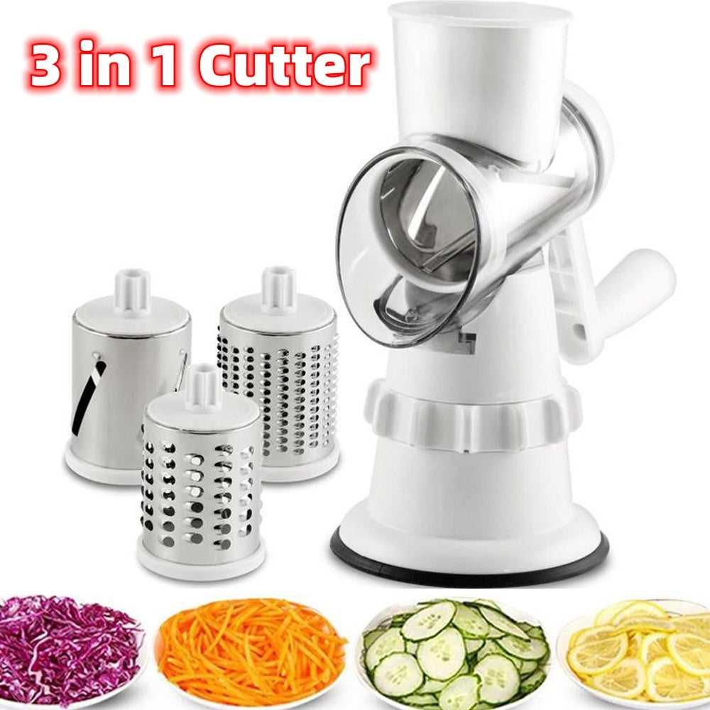 3-in-1 Manual Vegetable Slicer – Mandolin Shredder, Grater & Round Chopper for Kitchen
