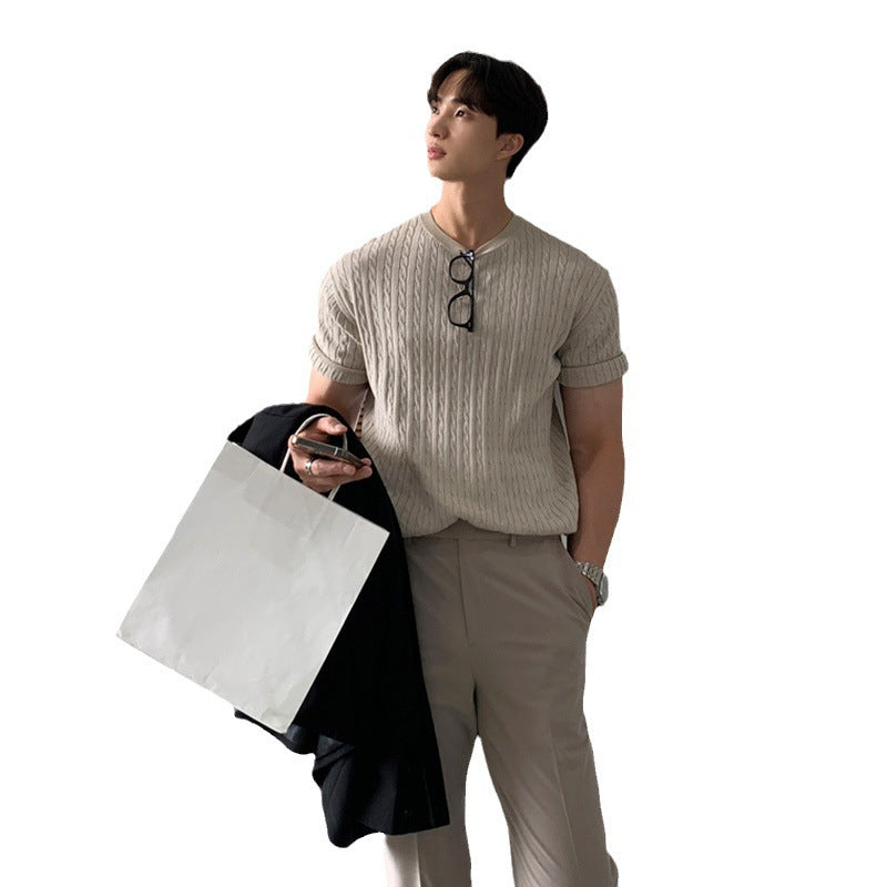 All-Match Men’s Casual Knitted Tee – Pure Color Summer Fashion T-Shirt