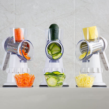 3-in-1 Manual Vegetable Slicer – Mandolin Shredder, Grater & Round Chopper for Kitchen