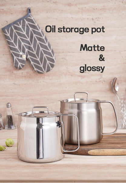 Stainless Steel Oil Storage Pot – Grease Strainer & Drip-Free Spout for Kitchen Use