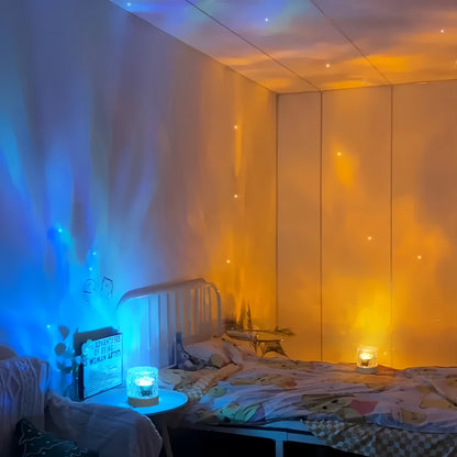 Water Ripple Projector Lamp 🌊 16-Color LED Night Light | Ocean Wave & Flame Effect Mood Lighting for Bedroom & Home Decor