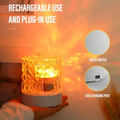 Water Ripple Projector Lamp 🌊 16-Color LED Night Light | Ocean Wave & Flame Effect Mood Lighting for Bedroom & Home Decor